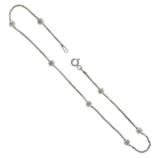 Italian D/C Box Chain Anklet (1mm) - 4mm Bead Anklet