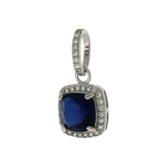 Square Sapphire with Halo Pendant