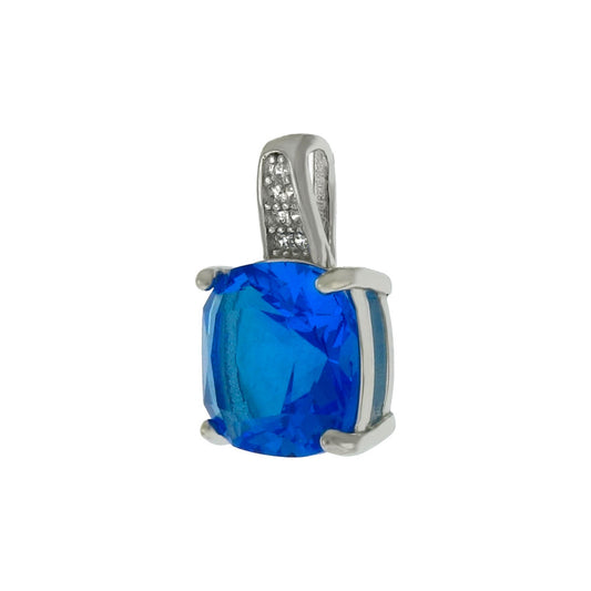 Princess Cut Blue Zircon with Halo Pendant