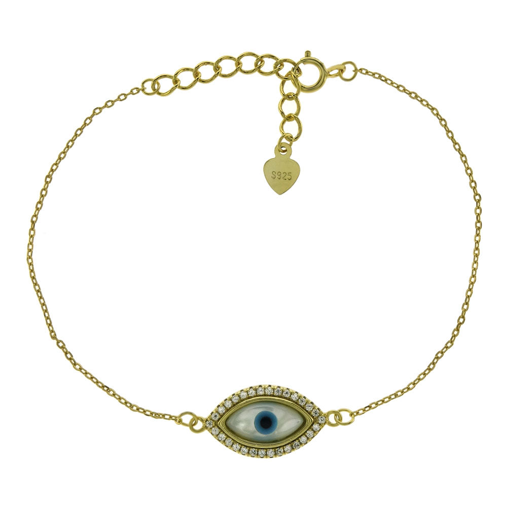 gold plated bracelet and evil eye charm