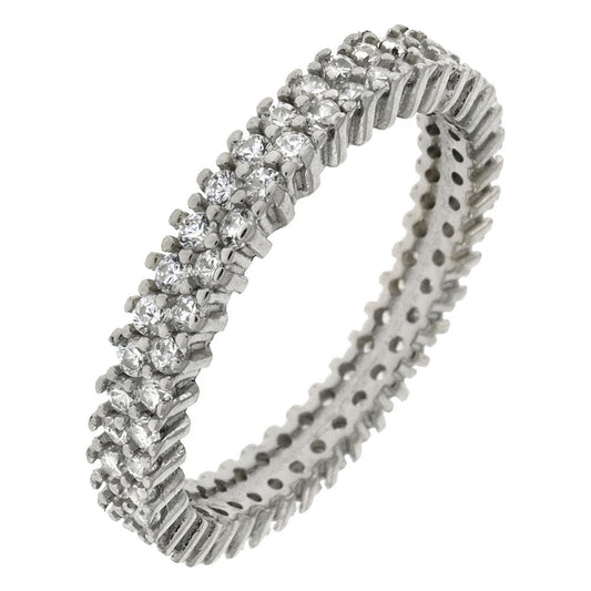 925 Sterling Silver Two line Round CZ Eternity Band Ring