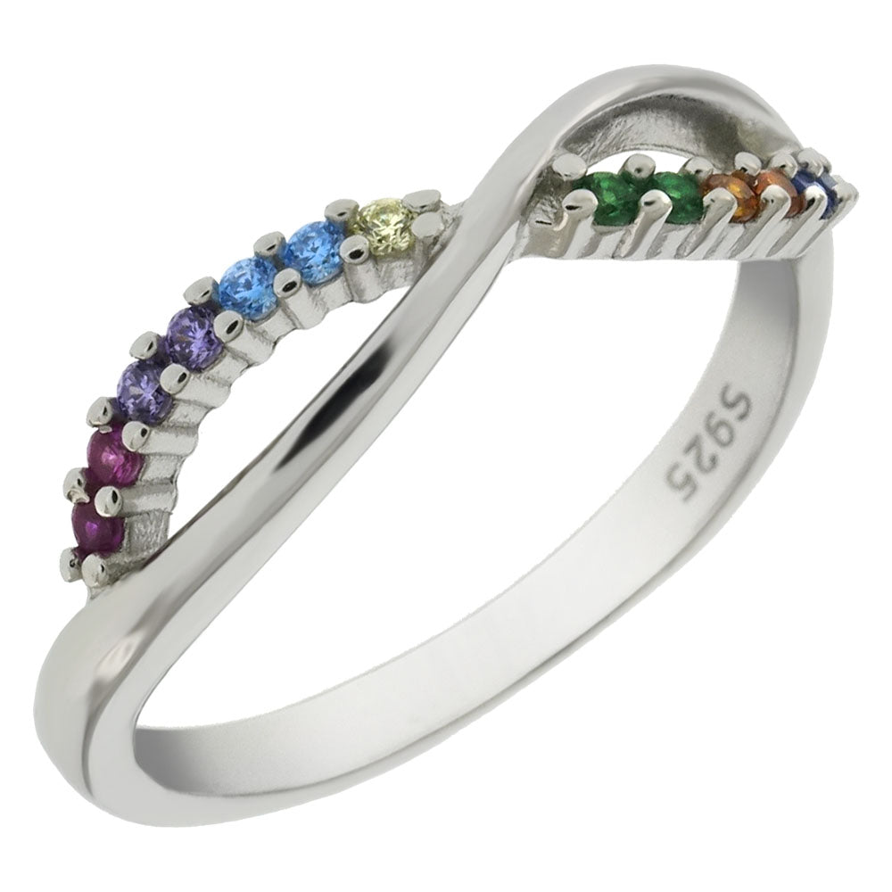 Multi Color CZ Infinity Ring Sterling Silver Rhodium