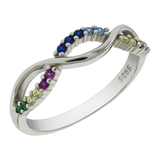 Infinity Multi Color CZ Ring Sterling Silver Rhodium