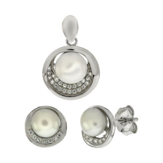 Freshwater Pearl June Birthstone Earrings and Pendant Set