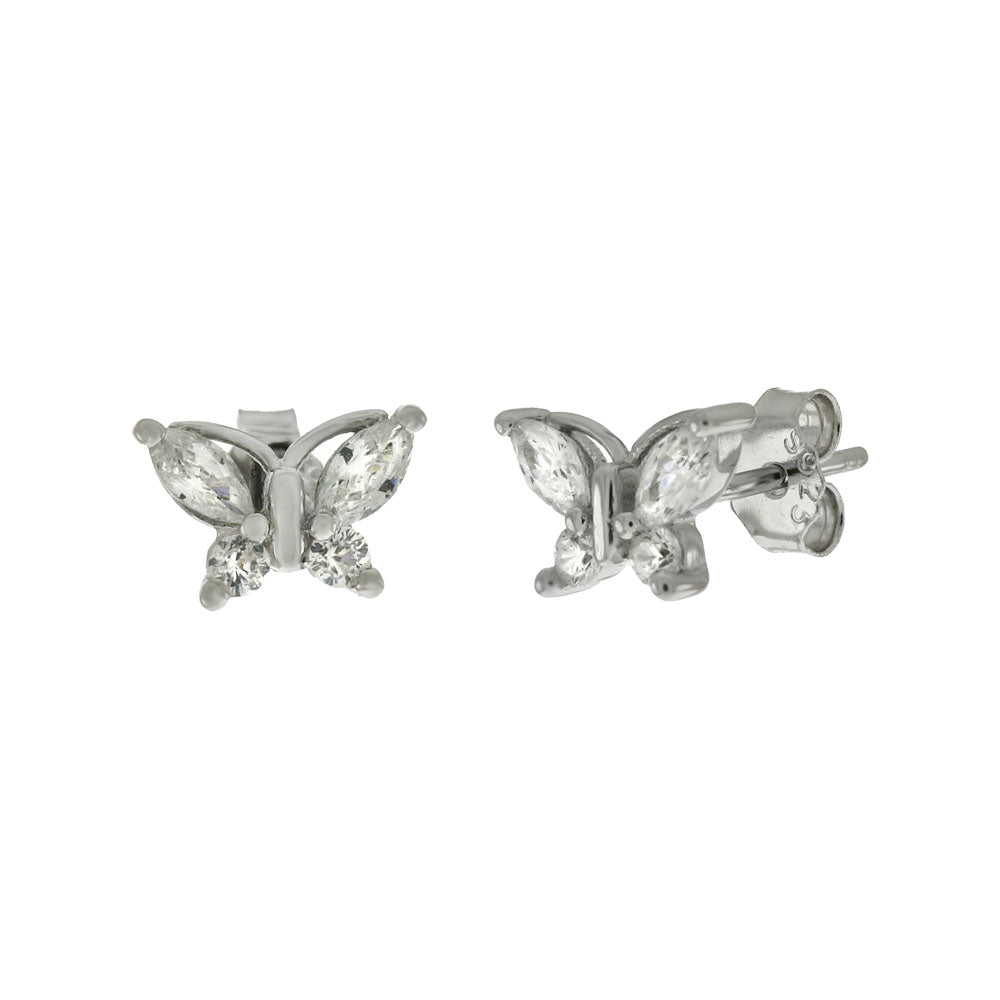 Round Marquise CZ Butterfly Sterling Silver Stud Earrings