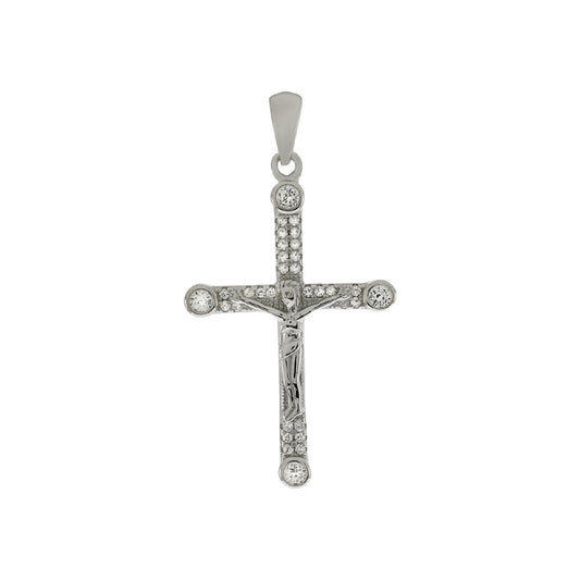 Crucifix Cross CZ Rhodium Pendant