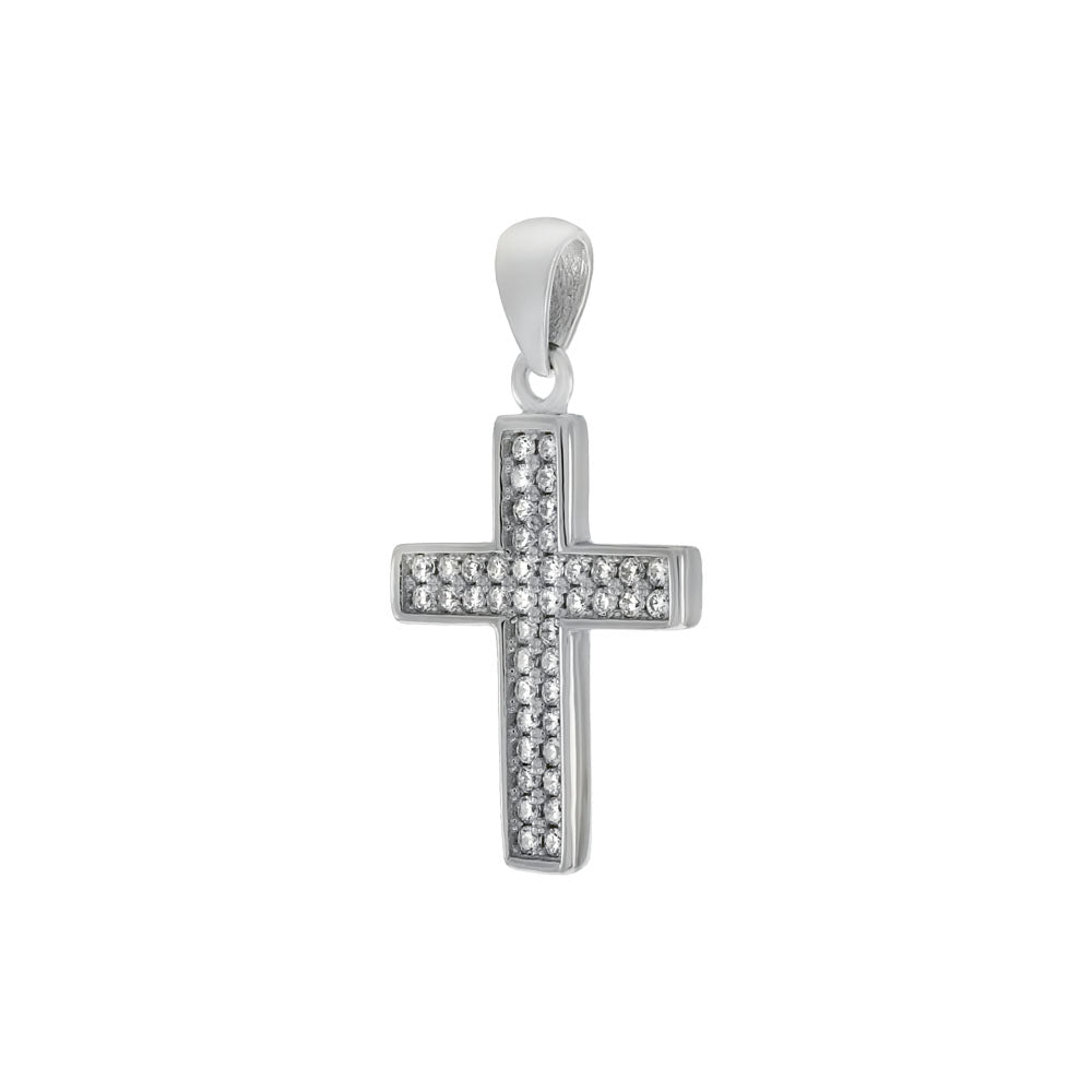 Micro Pave CZ Cross Rhodium Pendant