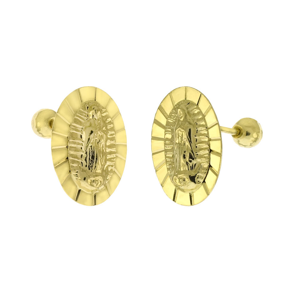 14K Solid Gold Lady of Guadalupe W Screw Back Stud Earrings