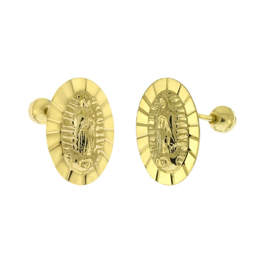 14K Solid Gold Lady of Guadalupe W Screw Back Stud Earrings