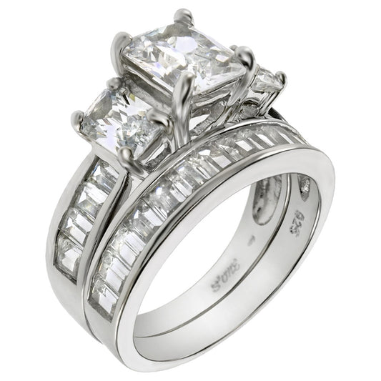 CZ Baguette Rectangle Wedding Ring Set