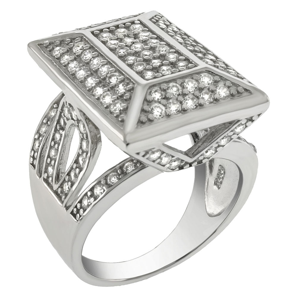 Sterling Silver Cubic Zirconia Micro Pave Rectangle Shape Ring