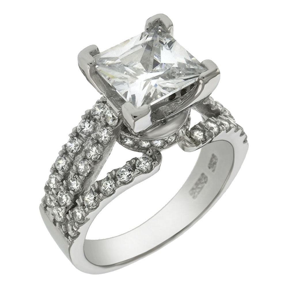 925 Sterling Silver Center 7X7 Princess CZ Ring