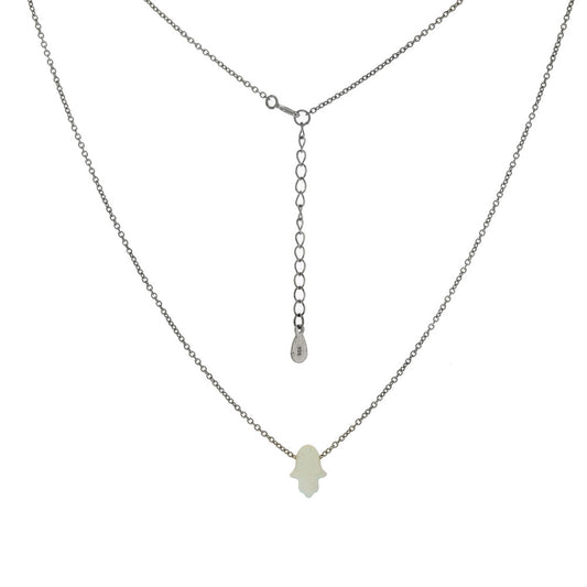 Simulated White Opal Hamsa Pendant Necklace