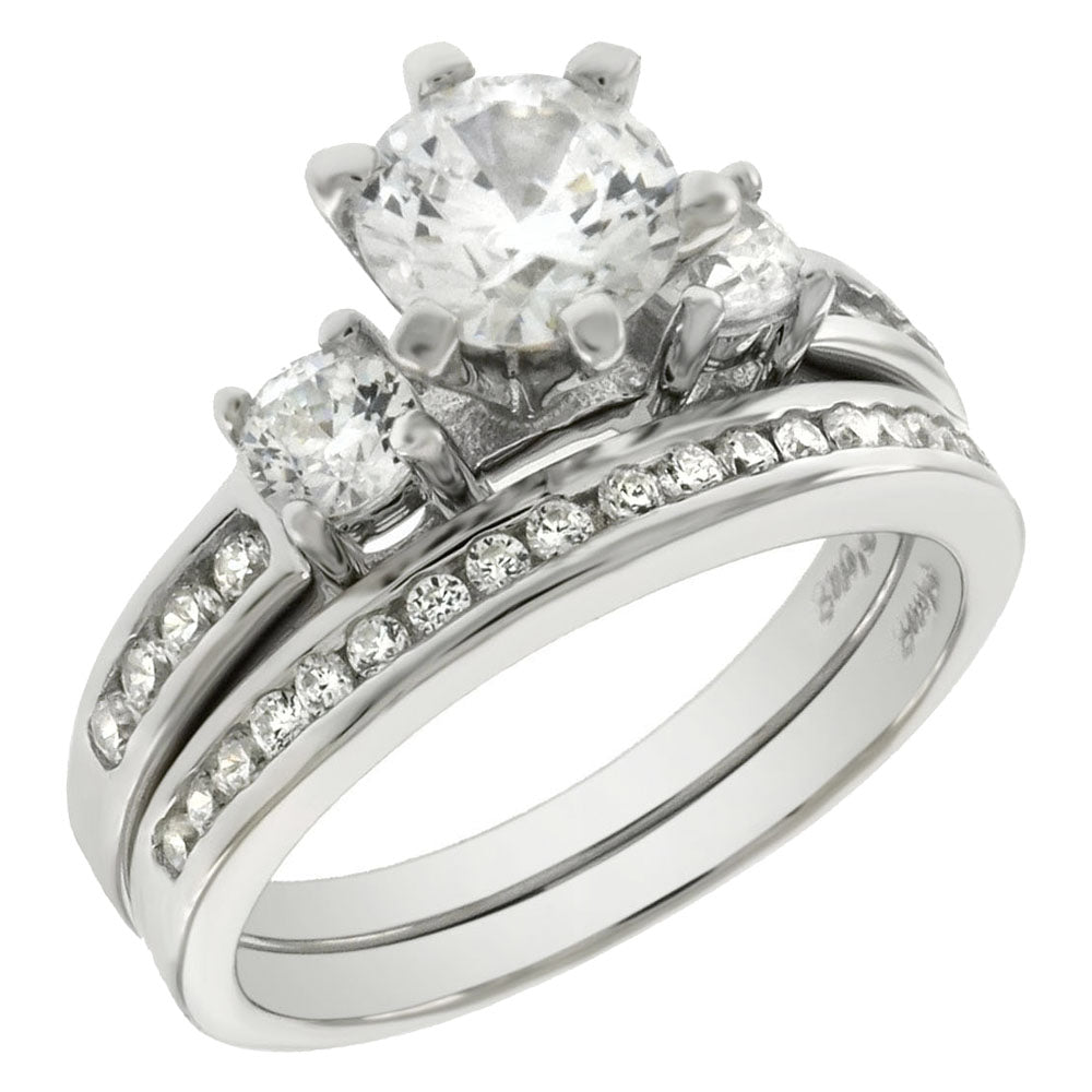 Sterling Silver Round Cubic Zirconia Wedding Ring Set