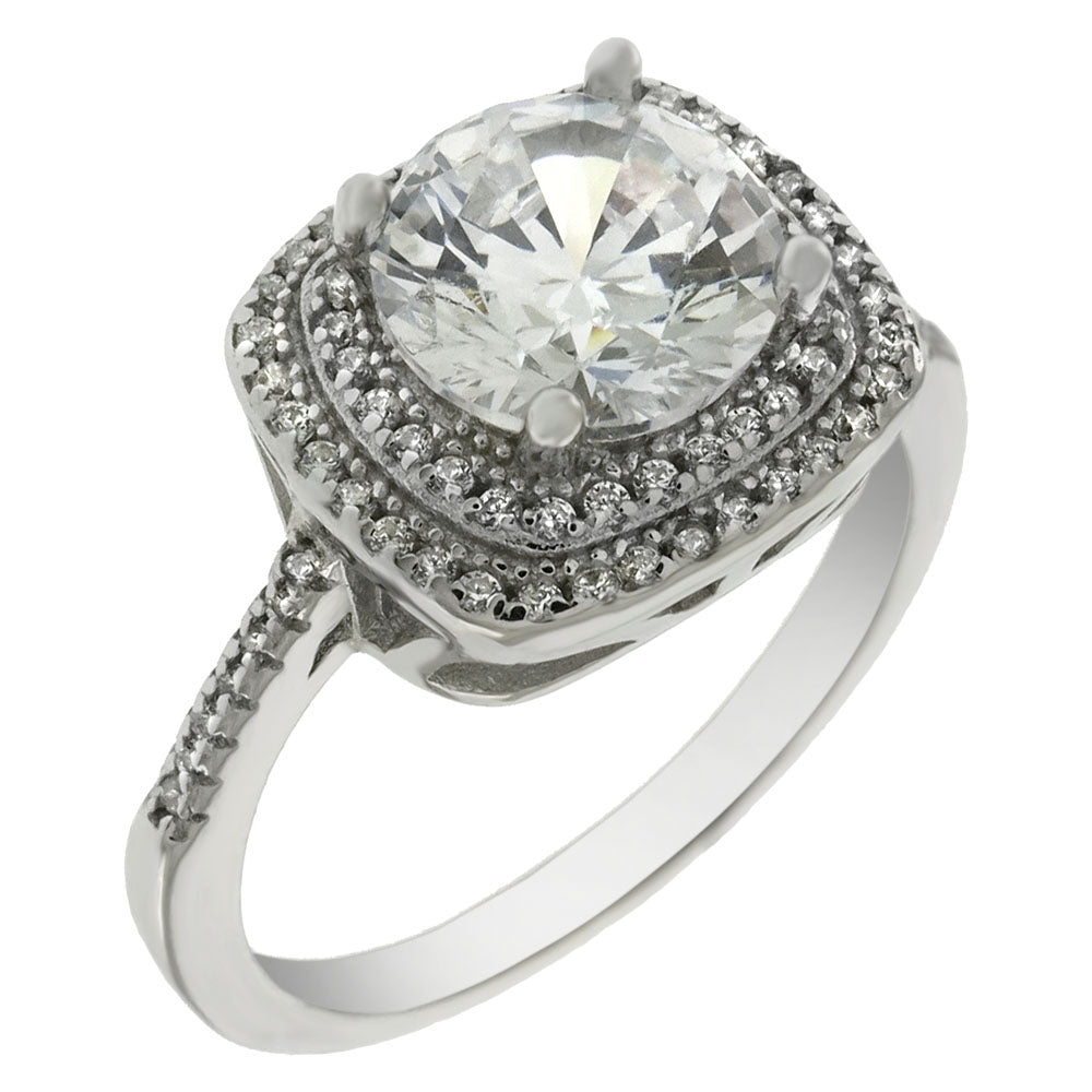 8mm Round-Cut and Pavé Cubic Zirconia Engagement Ring 