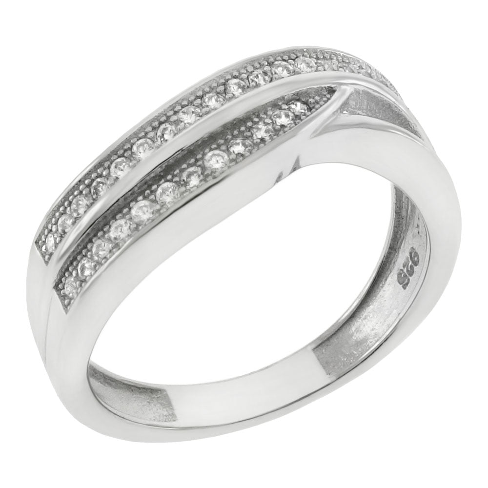 Sterling Silver 2 Lines Cubic Ziconia Band Ring