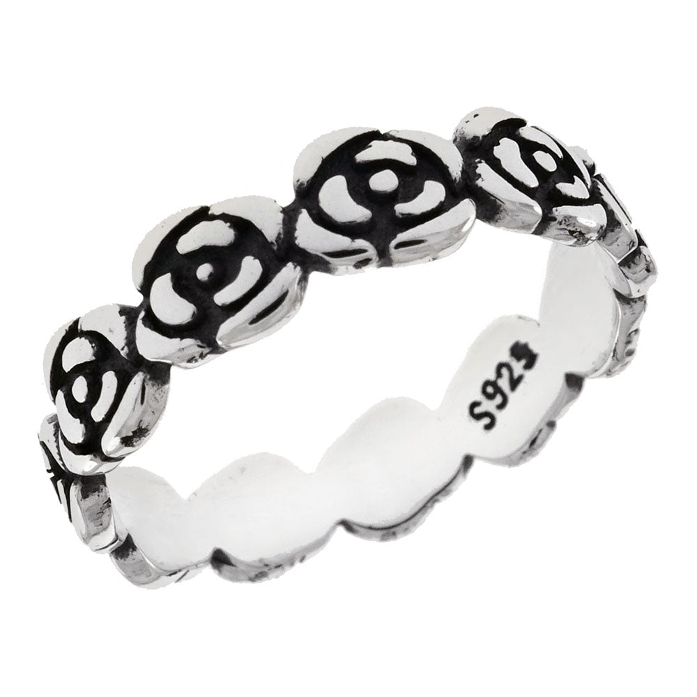 Sterling Silver Oxidized Rose Band Ring
