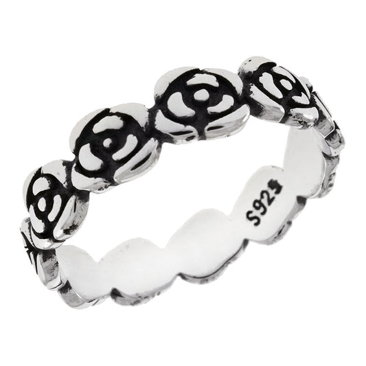 Sterling Silver Oxidized Rose Band Ring