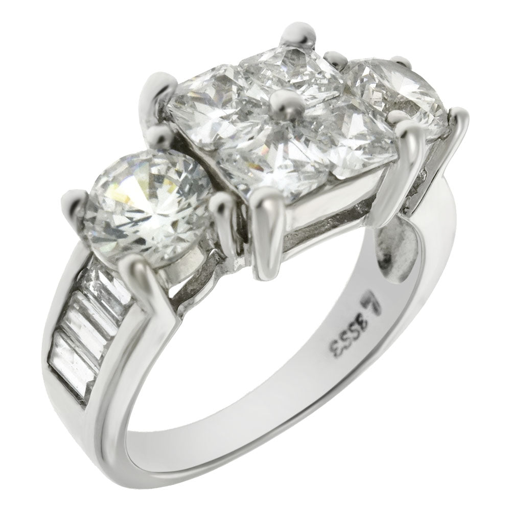 Round Square Baguette Cubic Zirconia Engagement Ring