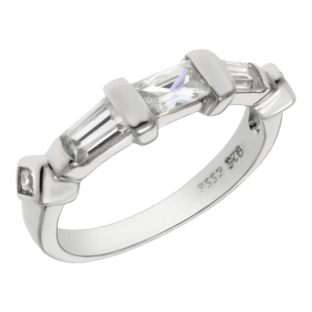 Trapezoid Square Baguette Cubic Zirconia Sterling Silver Band Ring