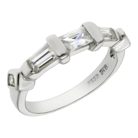 Trapezoid Square Baguette Cubic Zirconia Sterling Silver Band Ring