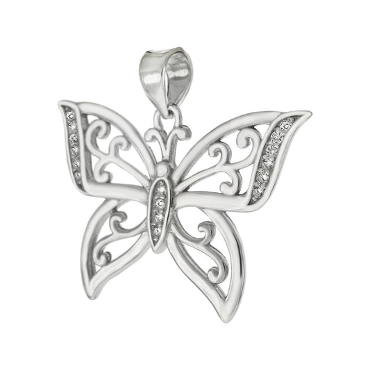 CZ Butterfly Rhodium Pendant