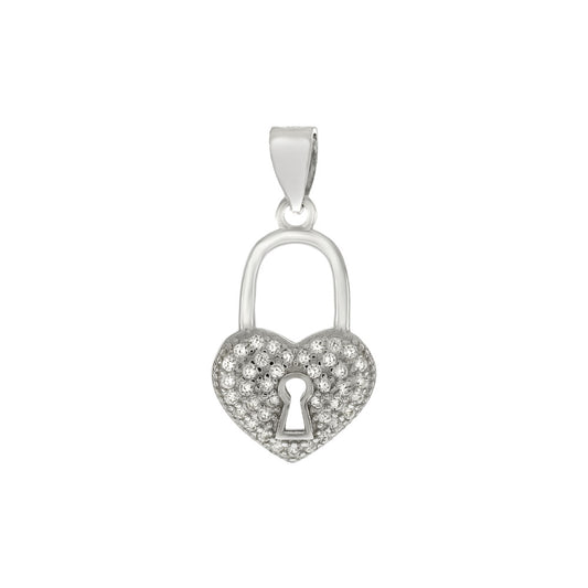 Micro Pave Cubic Zirconia Heart Lock Sterling Silver Pendant