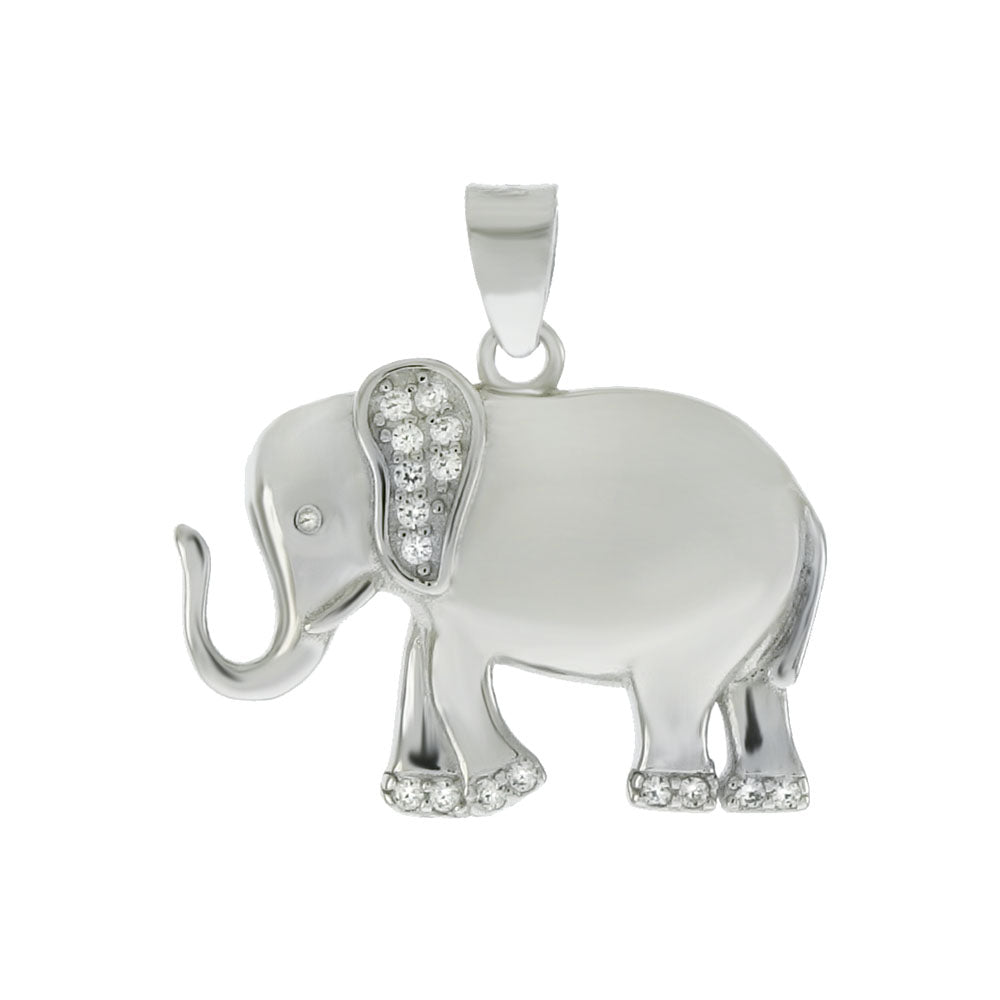 Cubic Zirconia Elephant Sterling Silver Rhodium Pendant