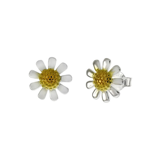 Two Tone Daisy Sterling Silver Stud Earrings