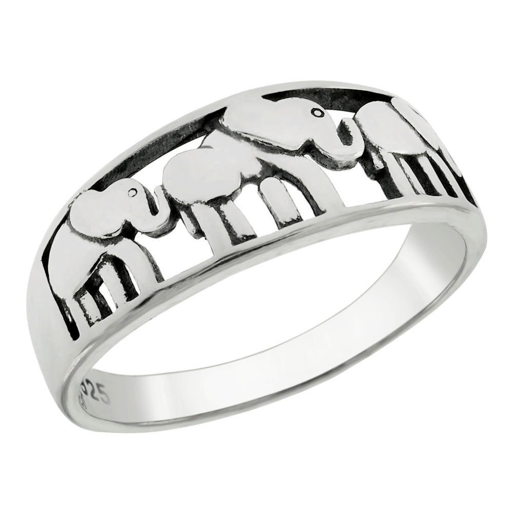 Sterling Silver Elephant Polished Band Ring