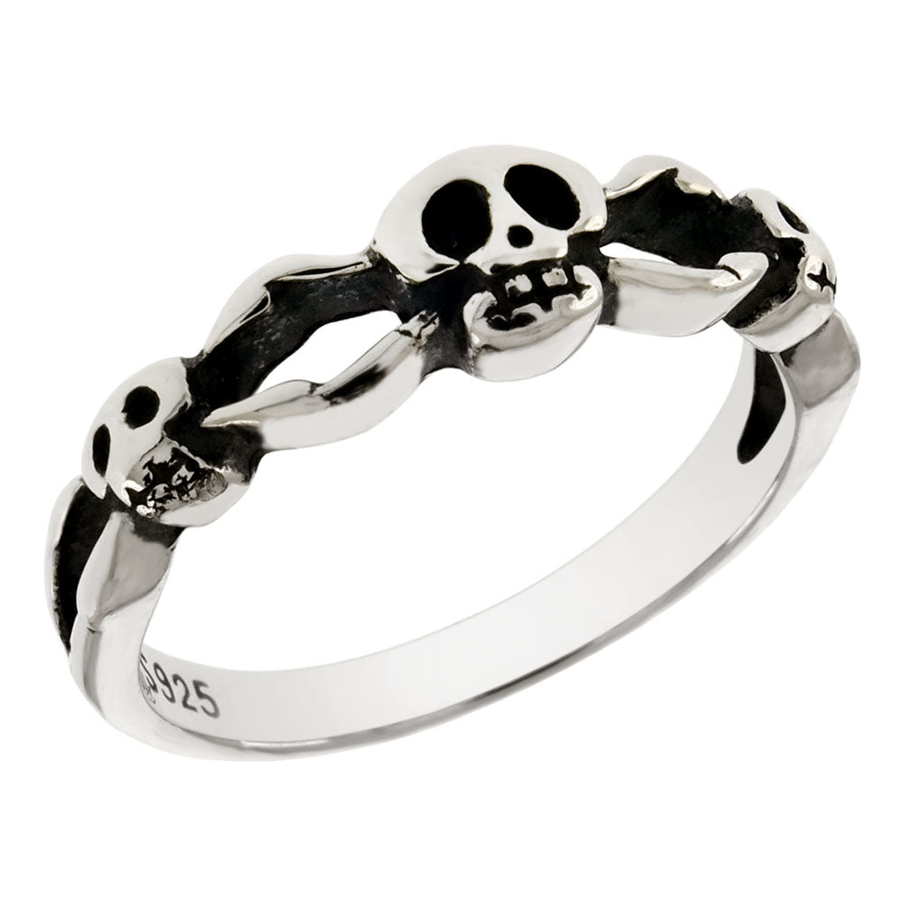 Sterling Silver Oxidized Small Skull Band Ring