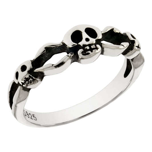Sterling Silver Oxidized Small Skull Band Ring