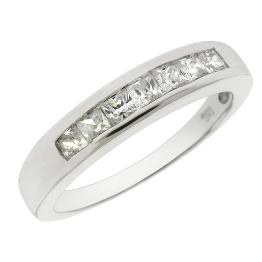 Princess Cut Cubic Zirconia Rhodium Wedding Band Ring