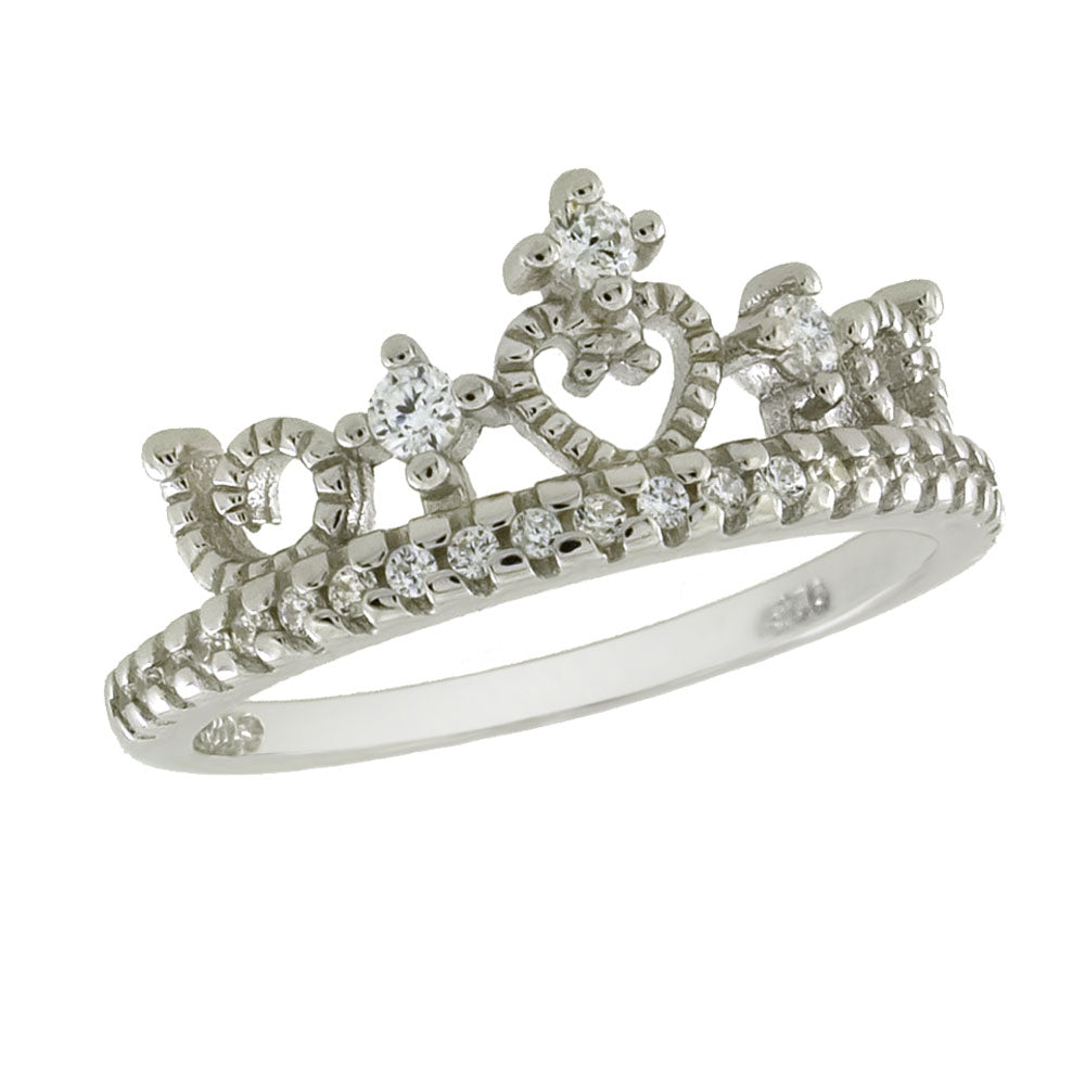 Sterling Silver Crown Pave CZ Ring