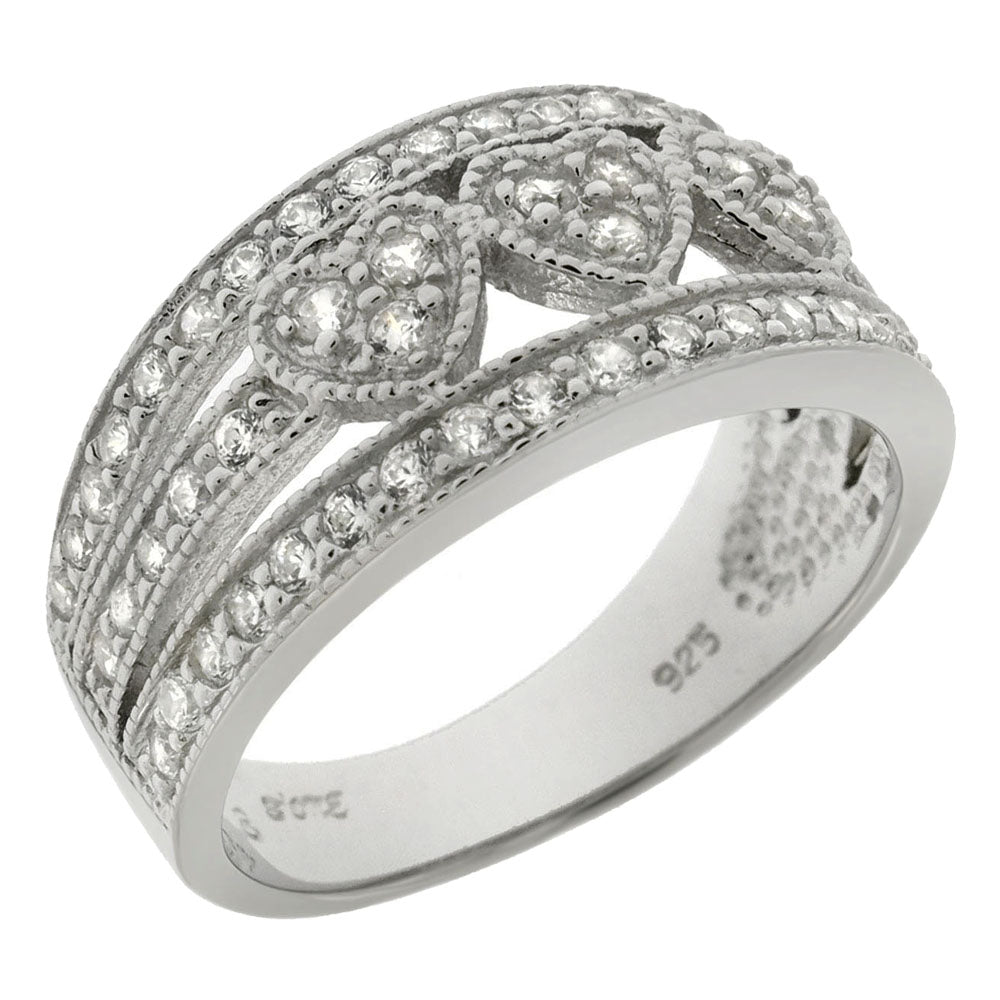 Three Heart Pave CZ Band Ring