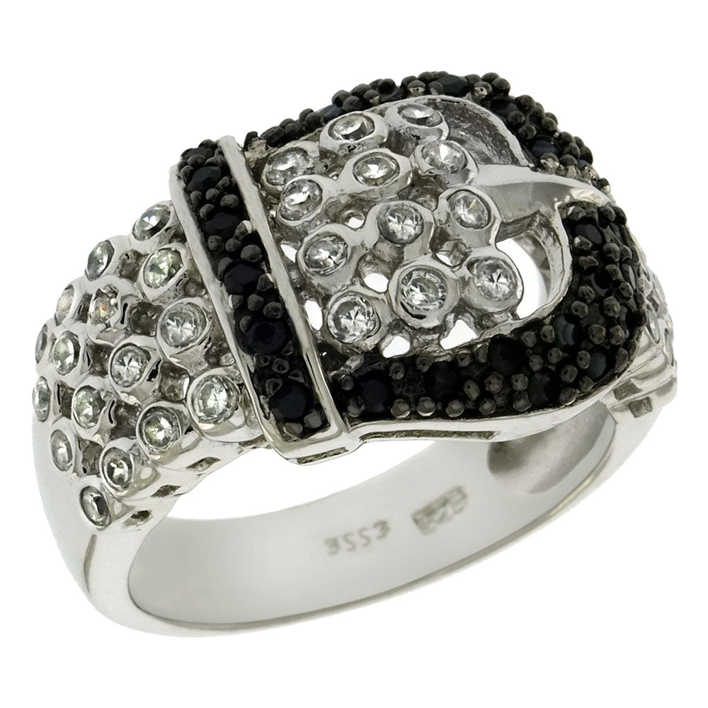 Black White Cubic Zirconia Belt Buckle Ring