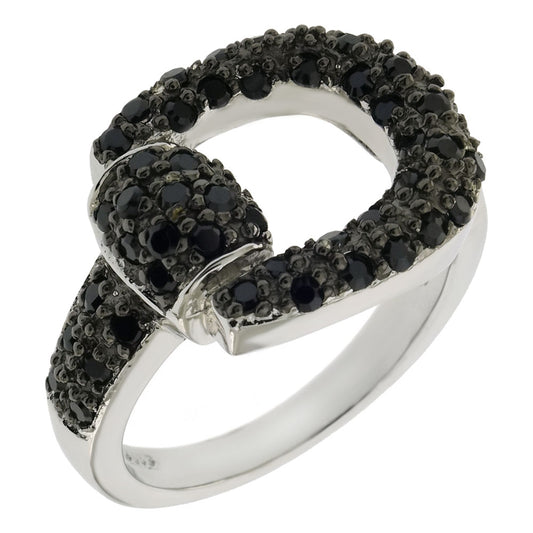 Sterling Silver Black CZ Horseshoe Ring