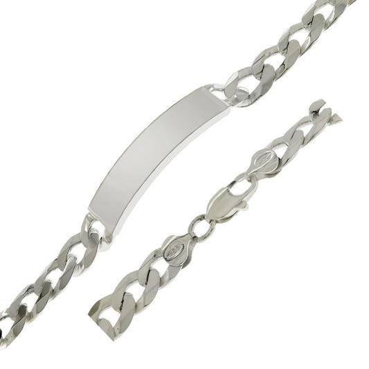 10mm Flat Curb Sterling Silver ID Bracelet