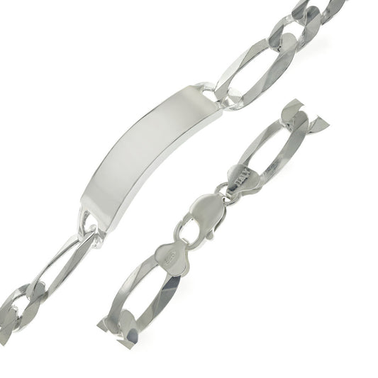 Italian Sterling Silver Flat Figaro ID Bracelet