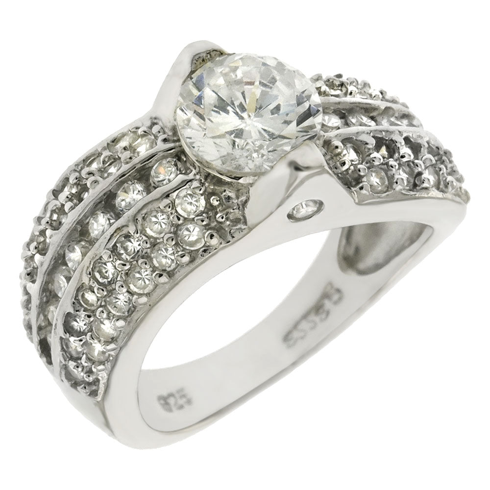 Round Cut Cubic Zirconia Engagement Ring with Channel Band