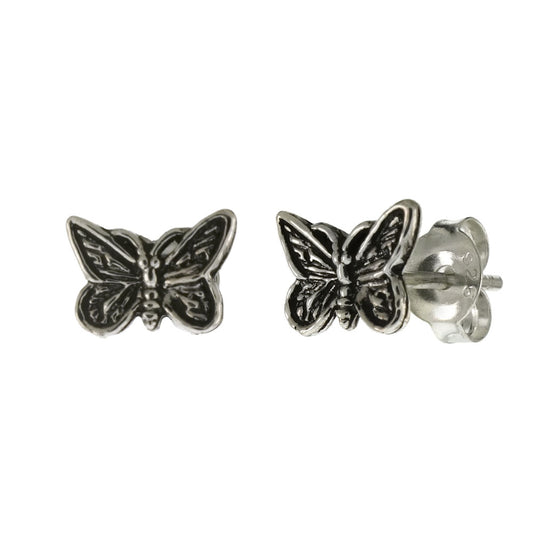 Small Butterfly Sterling Silver Oxidized Stud Earrings