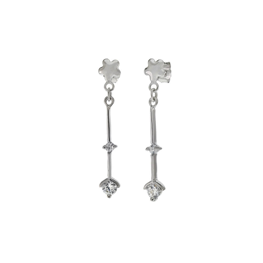 Sterling Silver Star W Cubic Zirconia Dangle Rhodium Earrings