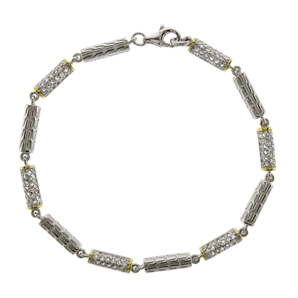 Two Tone White Round CZ Topaz Bracelet