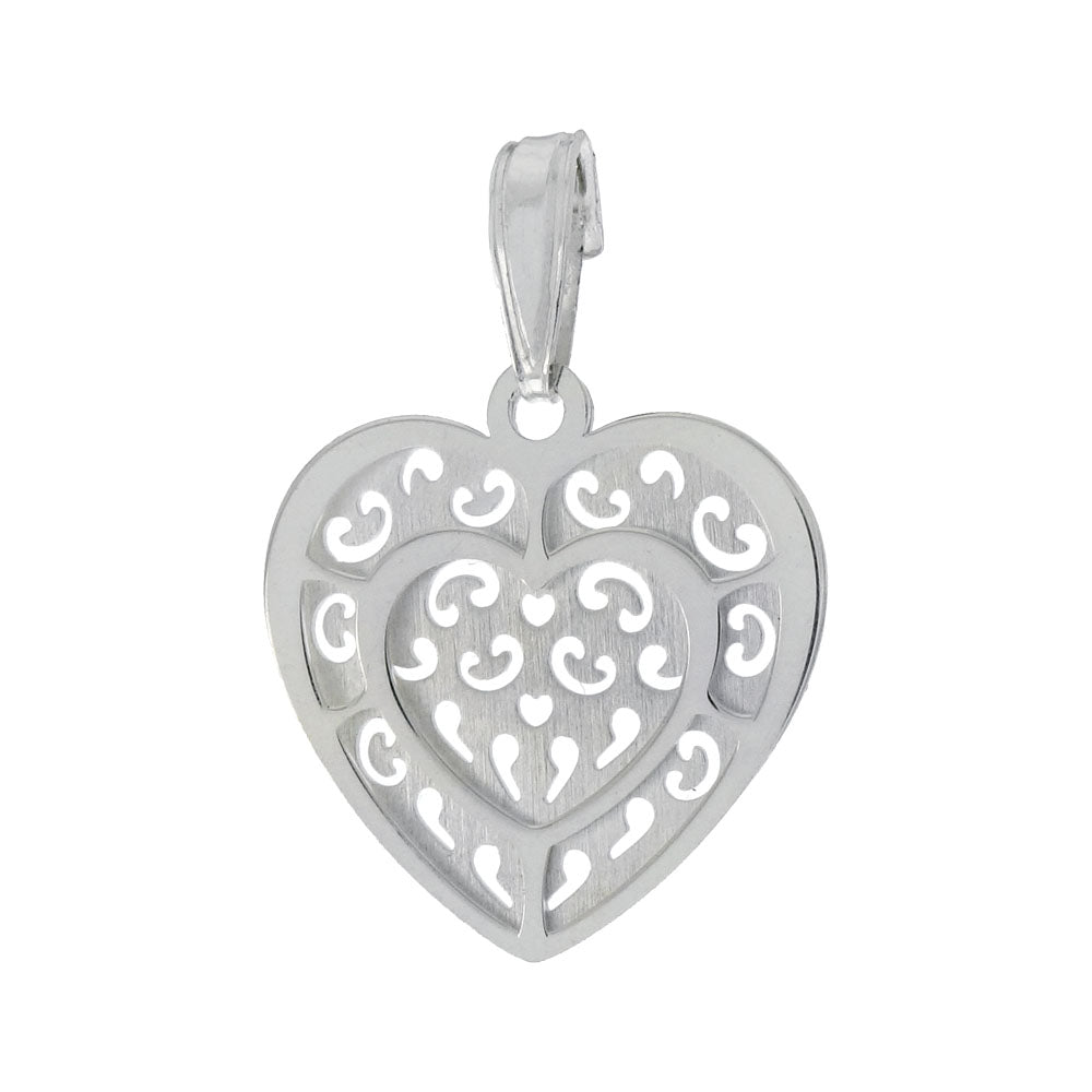 Italian Sterling Silver Laser Cut Double Layer Heart Pendant