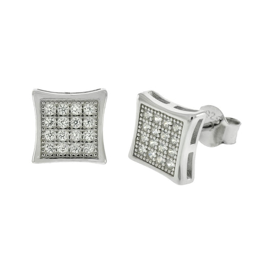 4 Lines Micro Pave CZ Sterling Silver Rhodium Stud Earrings