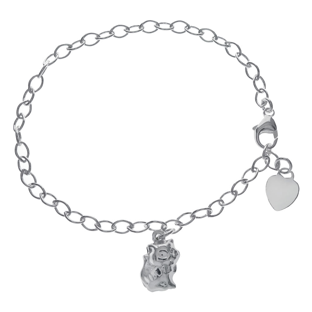 heart and cat charms sterling silver bracelet