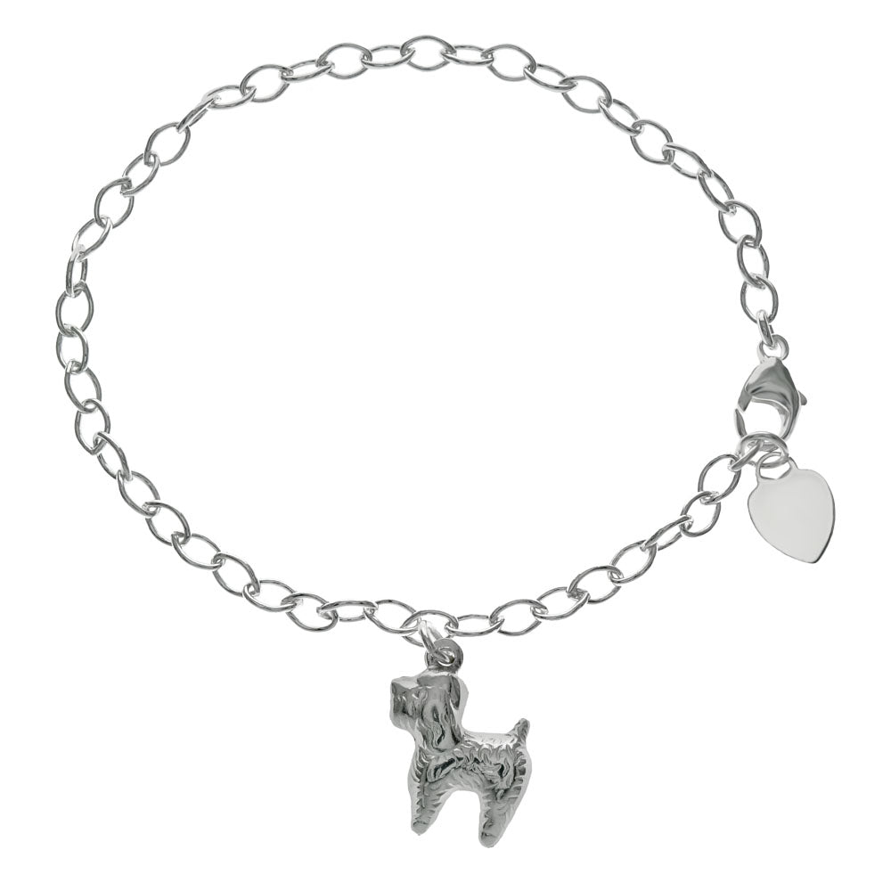 sterling silver engravable heart and dog charm bracelet