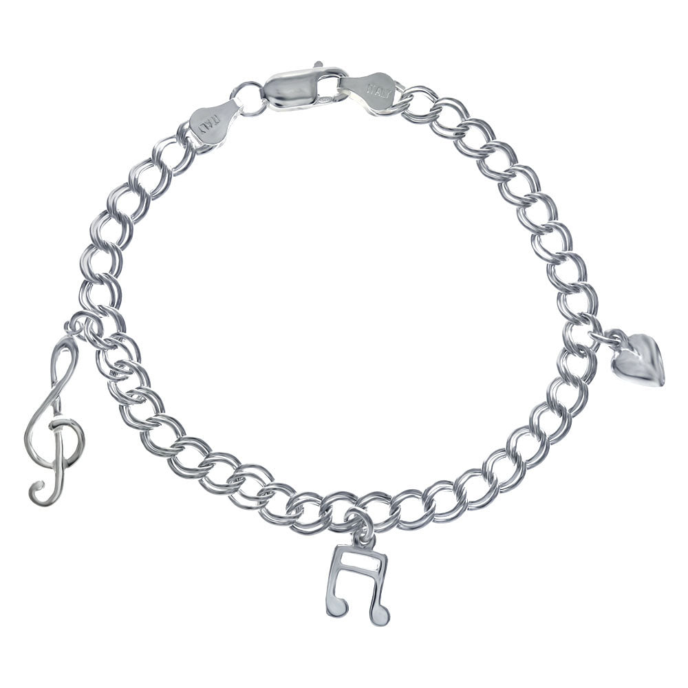 heart music charms sterling silver bracelet