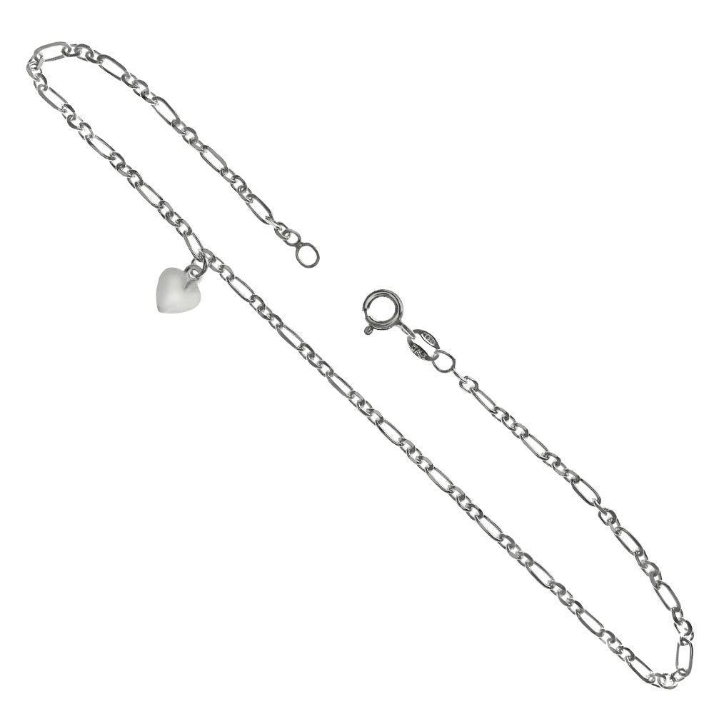 simple sterling silver ankle bracelet with heart charm