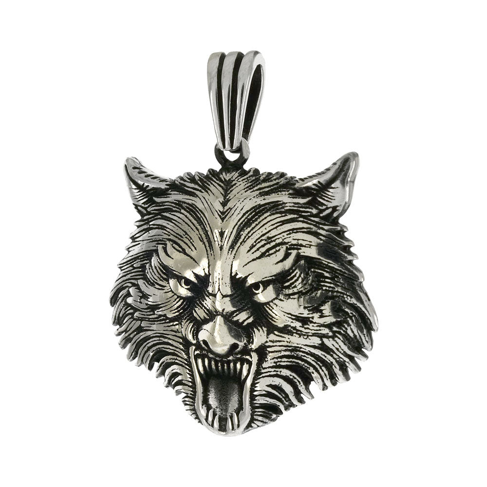Wolf Head Oxidized Pendant